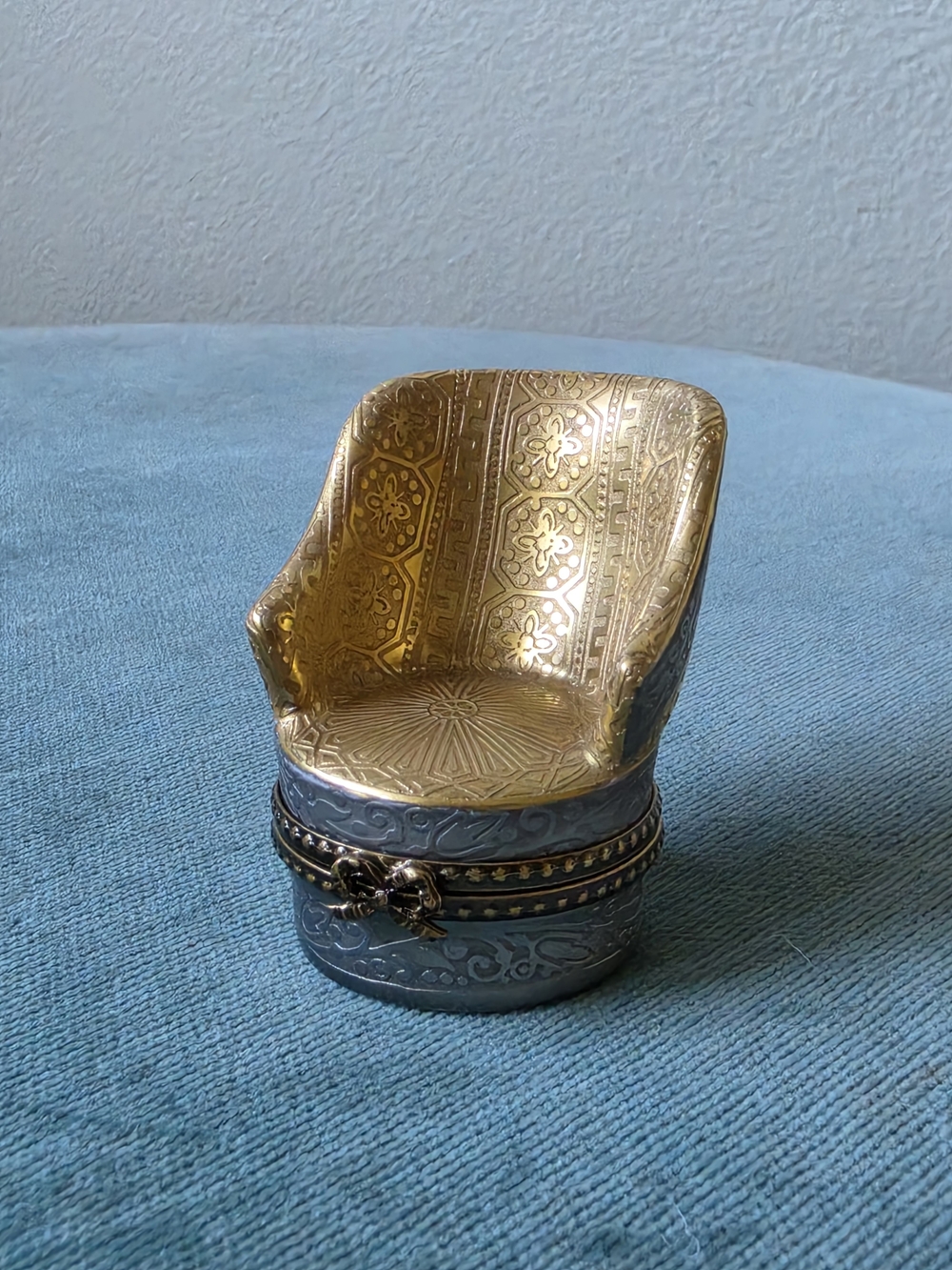 Limoges France Porcelain Gold and Silver Bergere Slipper Chair Trinket Pill Box